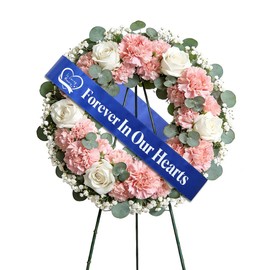 Elegant Funeral Wreath Sash – Funeral Sash Memorial Wreath Sash Funeral Ribbon Celebration,Forever in Our Hearts Memorial Ribbon for Graves & Wreaths (Blue)