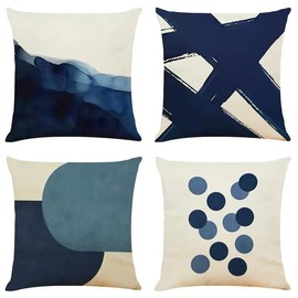 OYIMUA Set of 4 Decorative Cushion Covers 18x18 Navy Blue and Cream Abstract Art Deco Throw Pillow Covers 45 x 45cm Square Pillowcases for Outdoor Patio Garden Living Room Sofa Farmhouse Decor