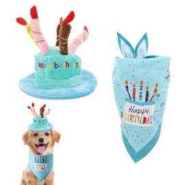 Dog Birthday 5 Color Candles Hat and Triangle Bandana Set Party Girl for Dogs Boy Happy Pet Cute Adorable 1st Birthday Party Supplies (Blue)