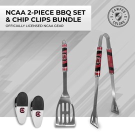 Siskiyou Collegiate University Two Piece Grilling Tools Set with 2 Magnet Chip Clips, College Tailgating Tools Bundle (LSU Tigers - Chrome)