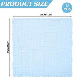 8 Pack Muslin Cloths for Baby, 12x12 Inch Muslin Squares Soft Burp Cloths 6 Layers Cotton Newborn Hand Washcloths Baby Wash Cloths Reusable Baby Towels(Blue)