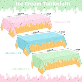UROINEPA Ice Cream Party Decorations 3Pcs Ice Cream Table Cloth 54” X 108” Disposable Rectangular Plastic Tablecloth Ice Cream and Popsicle Themed Party Supplies