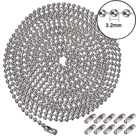 Pull Chain, 15 Feet Stainless Steel Bead Chain, Rustproof &Great Pulling Force, #6 Size, 3.2mm Pull Chain Extension with 15 Free Clasp Connectors- Silver (15 Feet)