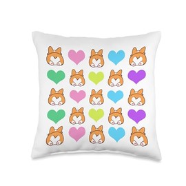 Funny Corgi Butt Pattern with Cute Hearts Throw Pillow