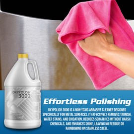 OxyPolish 3000 - Metal Stain and Oxidation Remover, for Stainless Steel, Aluminum, Chrome, Removes Water Stains, Oxidation, Corrosion with Minimal Effort, Heavy-Duty Cleaner and Restorer - 1 Gallon