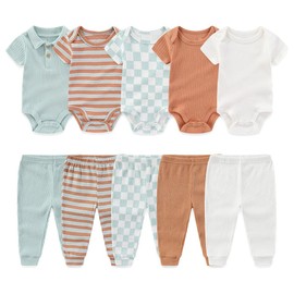 Kiddiezoom Newborn Baby Layette Set 10-Piece with Bodysuits and Pants Set for Unisex Baby Gift Sets