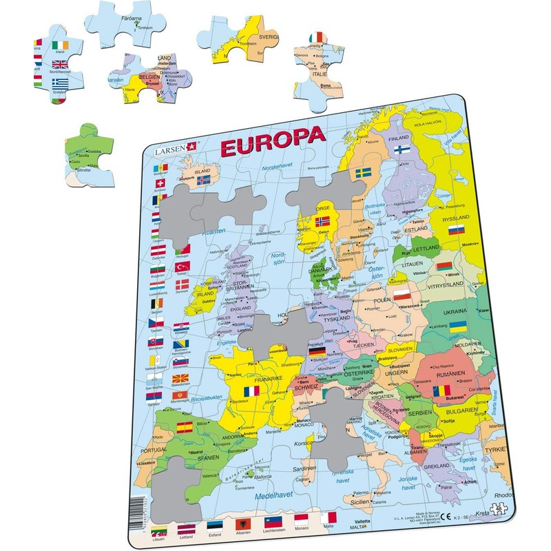 Larsen K2 Political Map of Europe, Frame Puzzle with 48