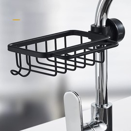 WINGSIGHT Kitchen Faucet Sponge Holder Sink Caddy Organizer Over Faucet Hanging Faucet Drain Rack for Sink Organizer (Black-Upgraded)