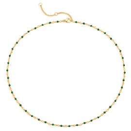 MTMY Beaded Necklace for Women 14K Gold Plated Dainty Colorful Beaded Pearl Choker Necklace Delicate Boho Choker Necklace Jewelry Gift (Crystal-green)