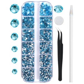 3820Pcs Aquamarine Flatback Rhinestones for Bedazzling, 2-6.5mm Small Rhinestones Diamonds Kit, Flat Back Crystals Gems for Nail Art and Crafts, Clothes