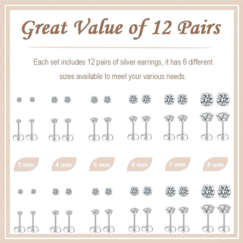 Cutapick 12 Pairs Stud Earrings Set, Hypoallergenic Surgical Stainless Steel