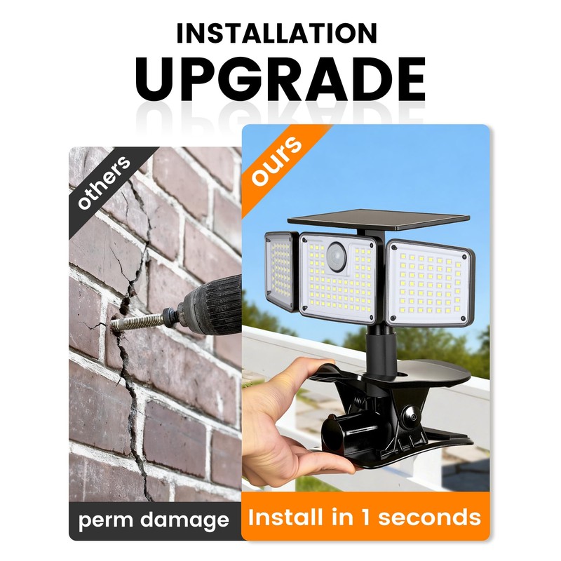 1500LM Clip On Solar Lights Outdoor, Motion Sensor Outdoor Lights