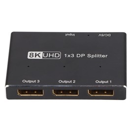 Displayport Switch, 1 x 3 DisplayPort Splitter 8K 30Hz 4K 144Hz Triple MST SST Hub 1 in 3 Out DP Splitter for Home Cinema, School, Hotel, etc.