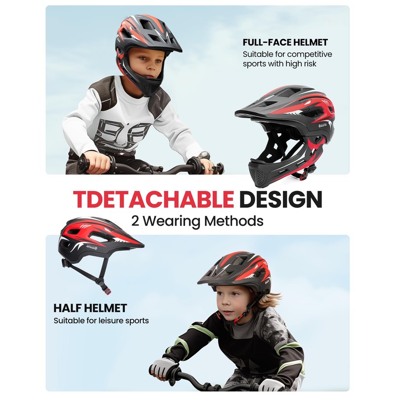 OutdoorMaster Kids Full Face Helmet - Adjustable Toddler Bike Helmet