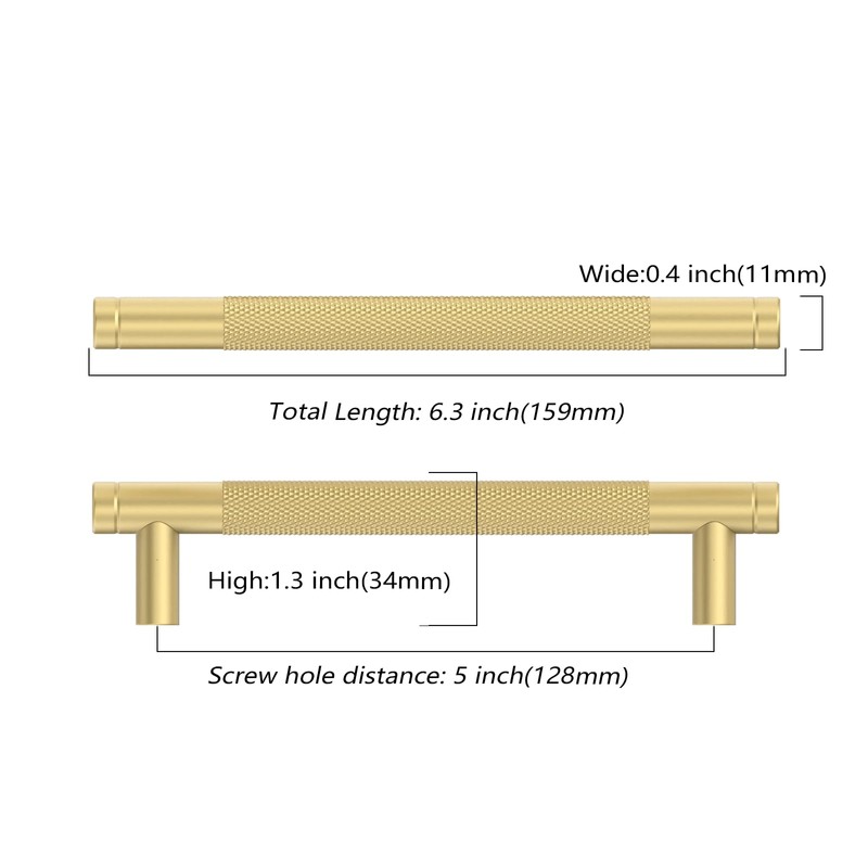 Asidrama 10 Pack 5 Inch(128mm) Brushed Gold Kitchen Cabinet Handles,