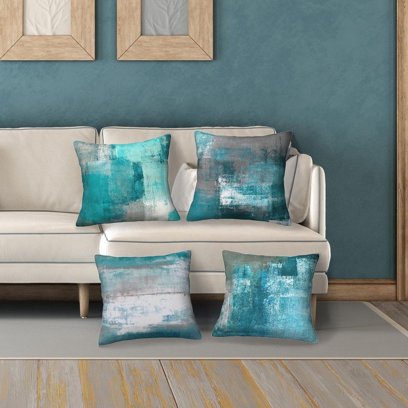 HOSTECCO Teal Cushion Covers 50x50 cm Pack of 4 Turquoise