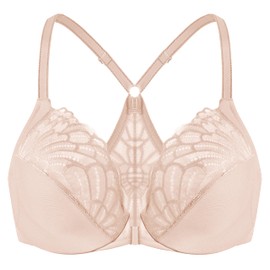 MELENECA Women's Racerback Front Closure Full Coverage Unlined Plus Size Underwire Bra Beige 46E