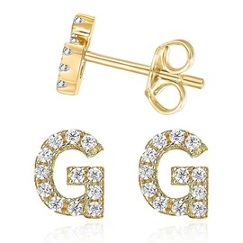 Initial Stud Earrings for Girls,14K Gold Plated Sterling Silver CZ Post Cubic Zirconia Stud Earrings Alphabet Letter Earrings,Initial Earrings Hypoallergenic Earrings for for Women Teen Girl Gifts (G)