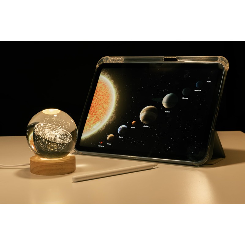 PENTBURG Crystal Ball Lamp, Luminous Solar System/Galaxy Crystal Table Light