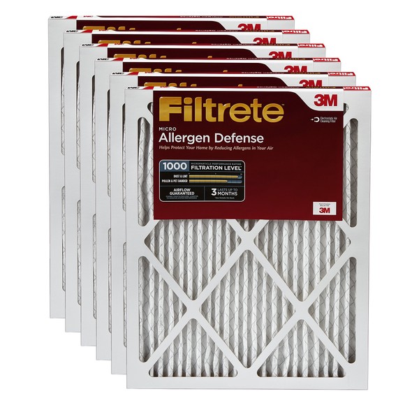 Filtrete Micro Allergen Defense HVAC Air Filter, Guaranteed Airflow up to 90 days, MPR 1000, 20 x 20 x 1, 6-Pack