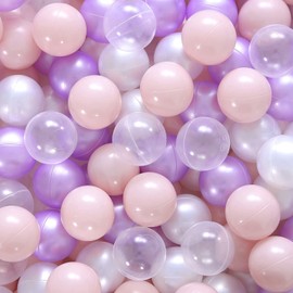 Realhaha Ball Pit Balls 100 Play Balls Plastic Balls for Baby Girls Toddlers Kids Play Tent Pool Playhouse Playpen Party Decoration, Pink Purple White Clear