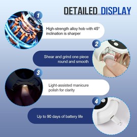 3-in-1 Electric Polishing & Trimming Nail Clipper Set - 2025 New Model for Adult Fingers and Toes. USB Rechargeable Electric Nail File Kit with 3 Speeds, Ideal for Seniors (White)