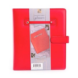American Crafts DCWV Moment Maker Planner 6 Ring System Binder - Red, 20.1 x 24.4 cm Integrated Pockets, Magnetic Closure