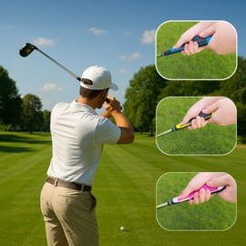 Varku 3 Pcs Golf Grip Trainer,Grip Trainer Golf Club Right Hand Rubber Golf Club Swing Stick,Help Train Correct Hand Position,Unique Groove Design,Includes Shimmering Pouch
