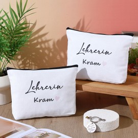 Xuniea 6 Sets Thank You Gift Set for Teacher 6 Teacher Kram Cosmetic Bag 6 Key Rings with Bee Pendant Farewell Gift for Teacher Teacher Thank You Gift from Students, White, Unit size