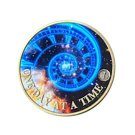 1 Year Time Spiral Universe One Day at A Time Medallion Serenity Prayer Back
