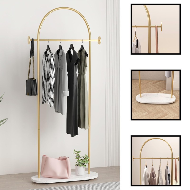 KADIGANG Gold Clothing Rack, Modern Clothes Rack with Shelf, Heavy