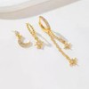 Gold Huggie Hoop Earrings Set with Crystal Moon and Star