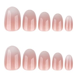 Uñas postizas ovaladas cortas con degradado color piel, uñas postizas con pegamento natural brillante, cobertura total, para manicura de mujer, 24 uni