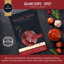 Meats Kosher Salami Chips - Sliced Sausage, Charcuterie Meat - Natural, Halal Friendly - 2 oz, Spicy, 5 Pack
