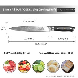 Sunnecko Carving Knife 8 Inch Sharp Meat Slicing Damascus Steel Kitchen Cleavercolor: Black, kitchen knife size: 8 inch
