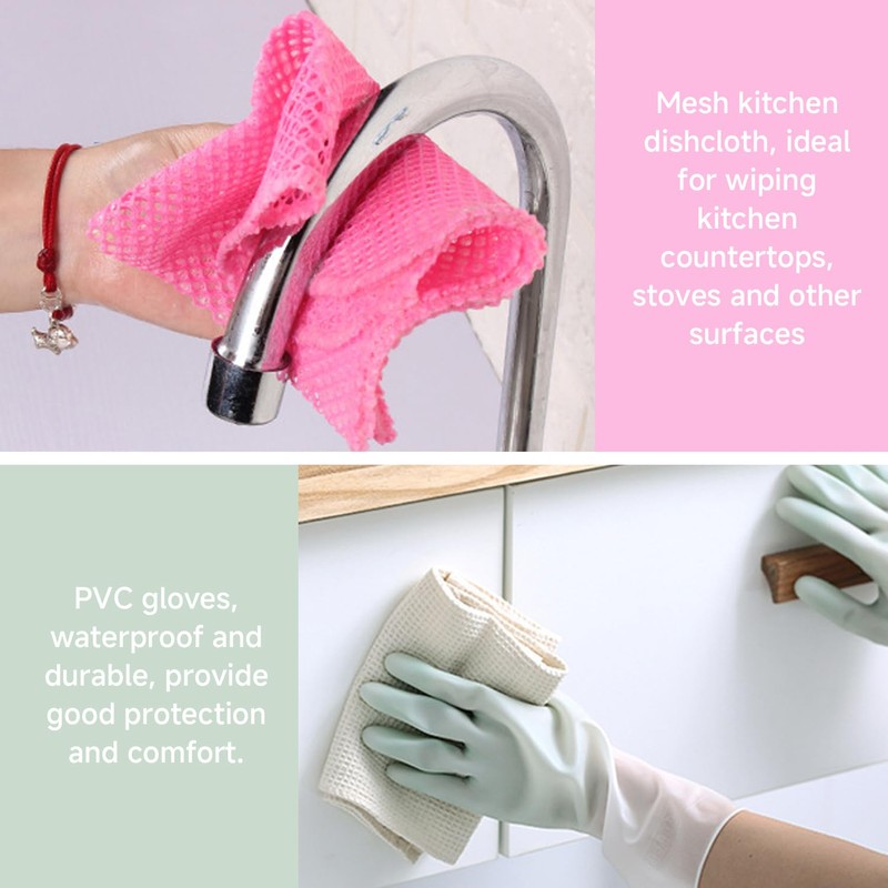 8Pcs Kitchen Dishwashing Cloth, 1Pcs Dishwashing Gloves, Mesh Cleaning Cloth,