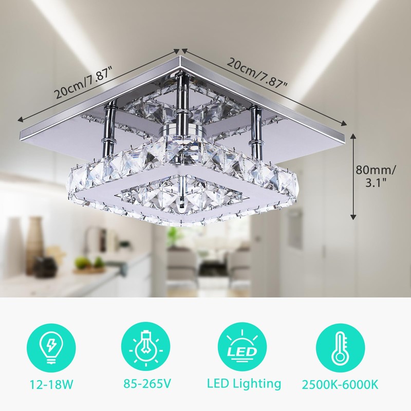 Cainjiazh Dimmable Modern Crystal Chandeliers LED Mini Ceiling Light with