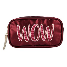 Depesche TOPModel 10861-047 Cosmetic Bag Dark Red with Statement Embroidery "WOW" Decorated Approx. 19 x 10 x 5.5 cm Large for Storage of Make-Up and Cosmetics