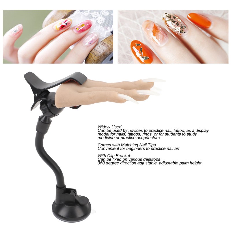 Nail Practice Hand Soft Silicone Mannequin Hand with Adjustable Clamp
