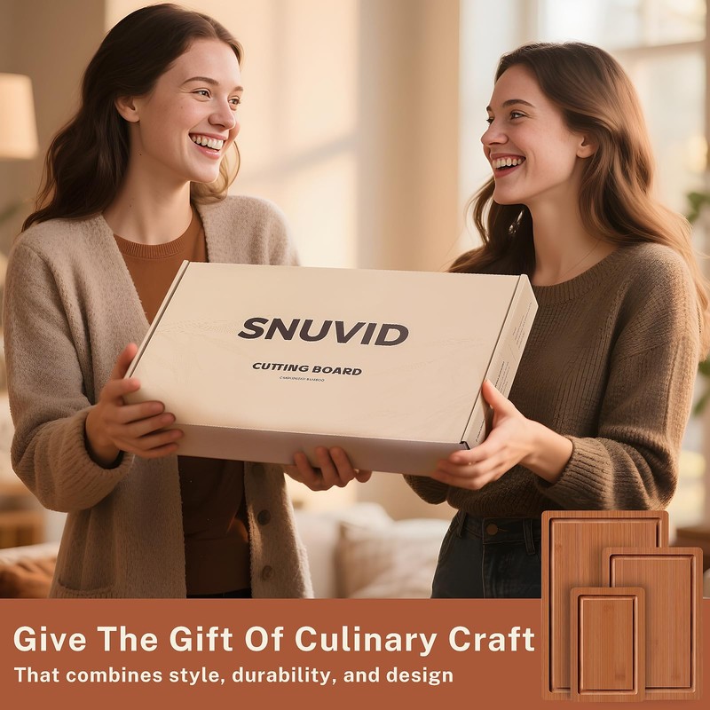 Snuvid Bamboo Cutting Board Set of 3, Wood Cutting Boards