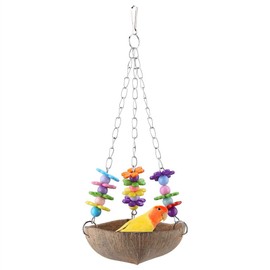 Parrot Nest, Natural Coconut Shell Nest Acrylic Swing Hammock Toy Feeding System for Parrot Bird Budgie Toy