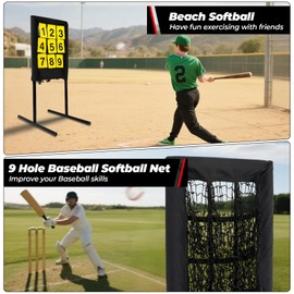 FAHKNS Heavy-Duty Pitching Net, 9 Hole Pitching Net with Strike Zone Removable Digital Targets,3 Height Adjustable Throwing Trainer for Baseball & Softball with Ball (Black)