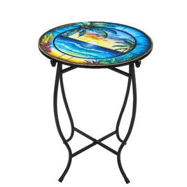 Indoor Outdoor Metal Round Side Table, 14 Inch Round Patio Coffee Bistro Table, Weather Resistant Black Metal Side Table for Patio Porch Garden Balcony Yard, Plant Stand for Indoor Outdoor Use