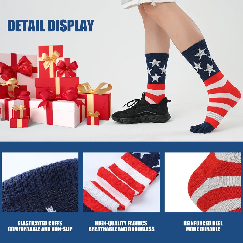 bysock American Flag Toe Socks For Men Or Women Crew