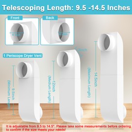 Periscope Dryer Vent Connector Kit, Upgraded 304 Stainless Steel Adjustable 9.5-14.5" Telescoping Dryer Vent Duct Fit all 4 in Outlet Tight Space Slim Flat Exhaust Duct Pipe Hose Replacement Vents
