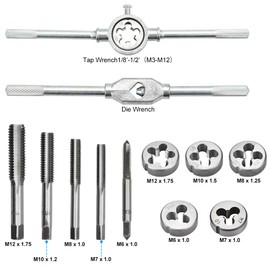 BUZIFU 12-Piece Thread Cutting Set Metric Professional Tap Set with Wrench Die Carbon Steel Hand Tap for Internal Thread External Thread