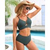 Charmo High Waisted Ribbed Full Coverage Bikini Sets for Women