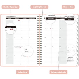 2025-2026 Academic Planner, July 2025 - June 2026, Weekly and Monthly Planning Book, Hard Cover Calendar Planner with Tabs, A5 (6.3" x 8.4"), School Organizer for Student Teacher, Pink