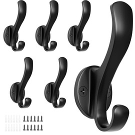 Ruiziiz - Ganchos de pared resistentes, color negro, accesorios de montaje de metal, paquete de 6, diseño de doble punta, perchas decorativas con tornillos, anclajes (6, negro)