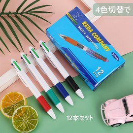 DFsucces 4 Color Ballpoint Pens, Set of 12, 0.03 inches (0.7 mm), Easy to Sharp, Multi-functional Ballpoint Pens, Stationery, Notebook, Kids, Students, School, Office, Writing Supplies, School